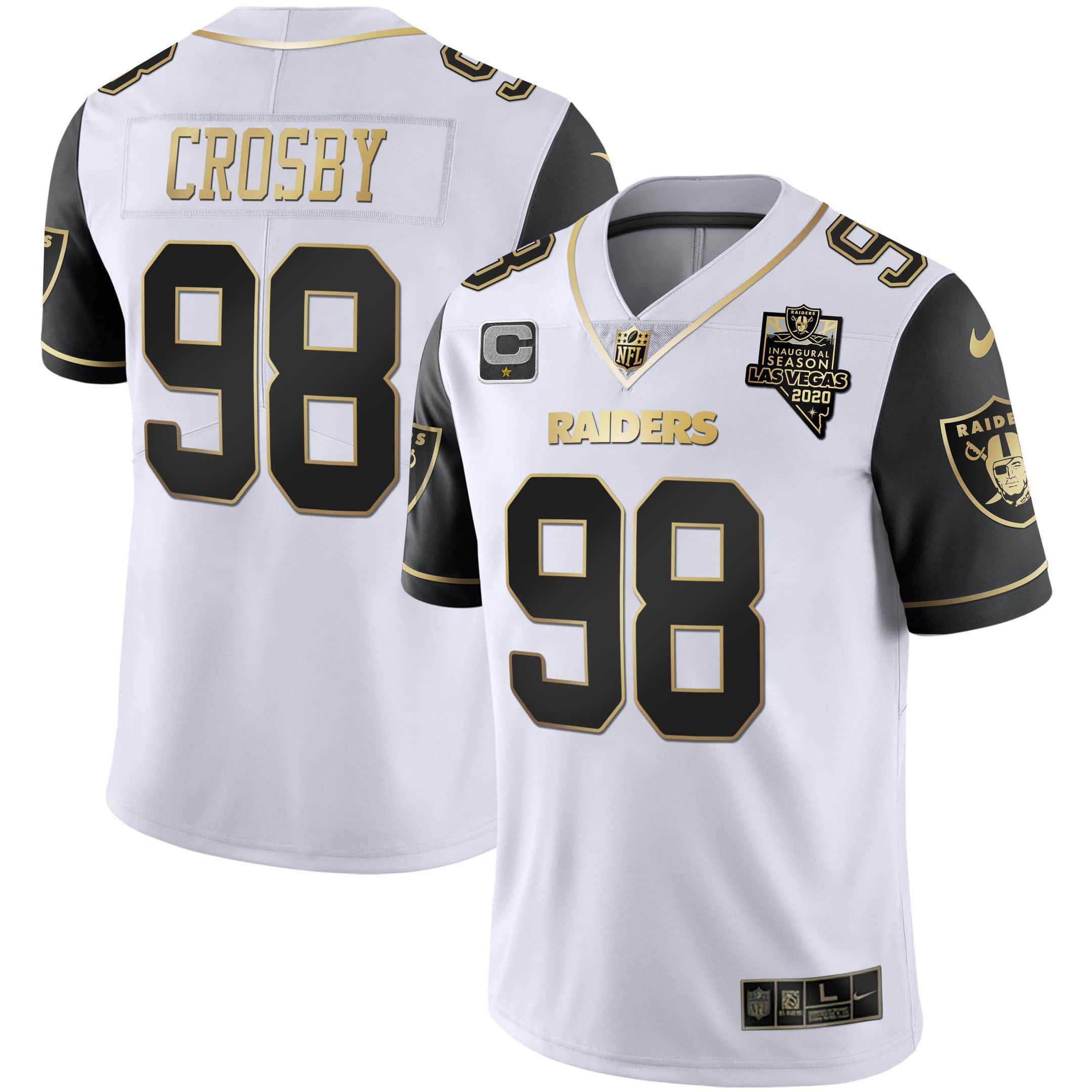 Men Oakland Raiders 98 Crosby 2024 Nike Vapor White Gold & Black Inverted Limited NFL Jersey style 1
